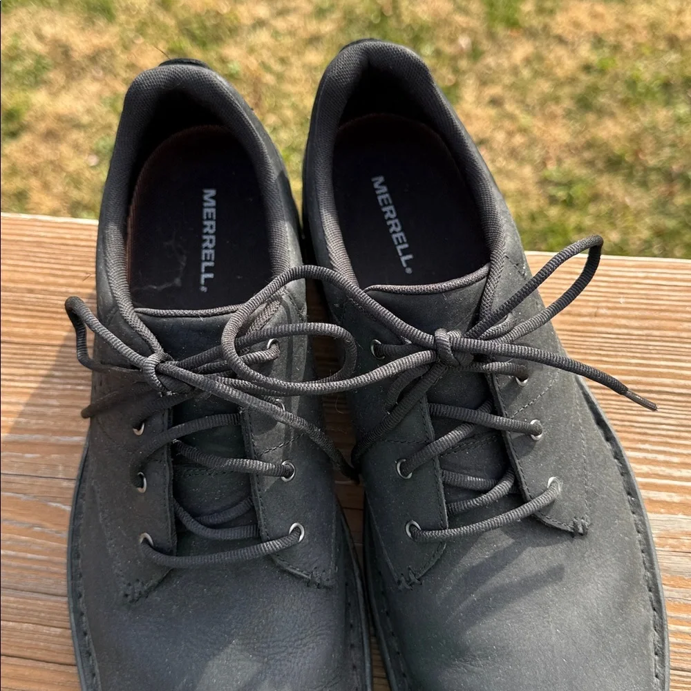 Merrell World Legend 2 Black Leather Lace Up Loafer Shoes Size 11.5 WIDE